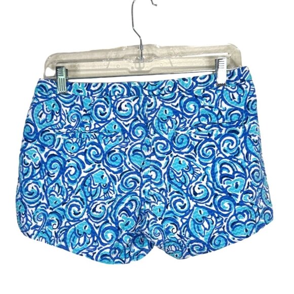 Lilly Pulitzer Womens Shorts Adie Chasing Tail Blue Fish Side Zip Cotton Size 0 - Picture 2 of 6